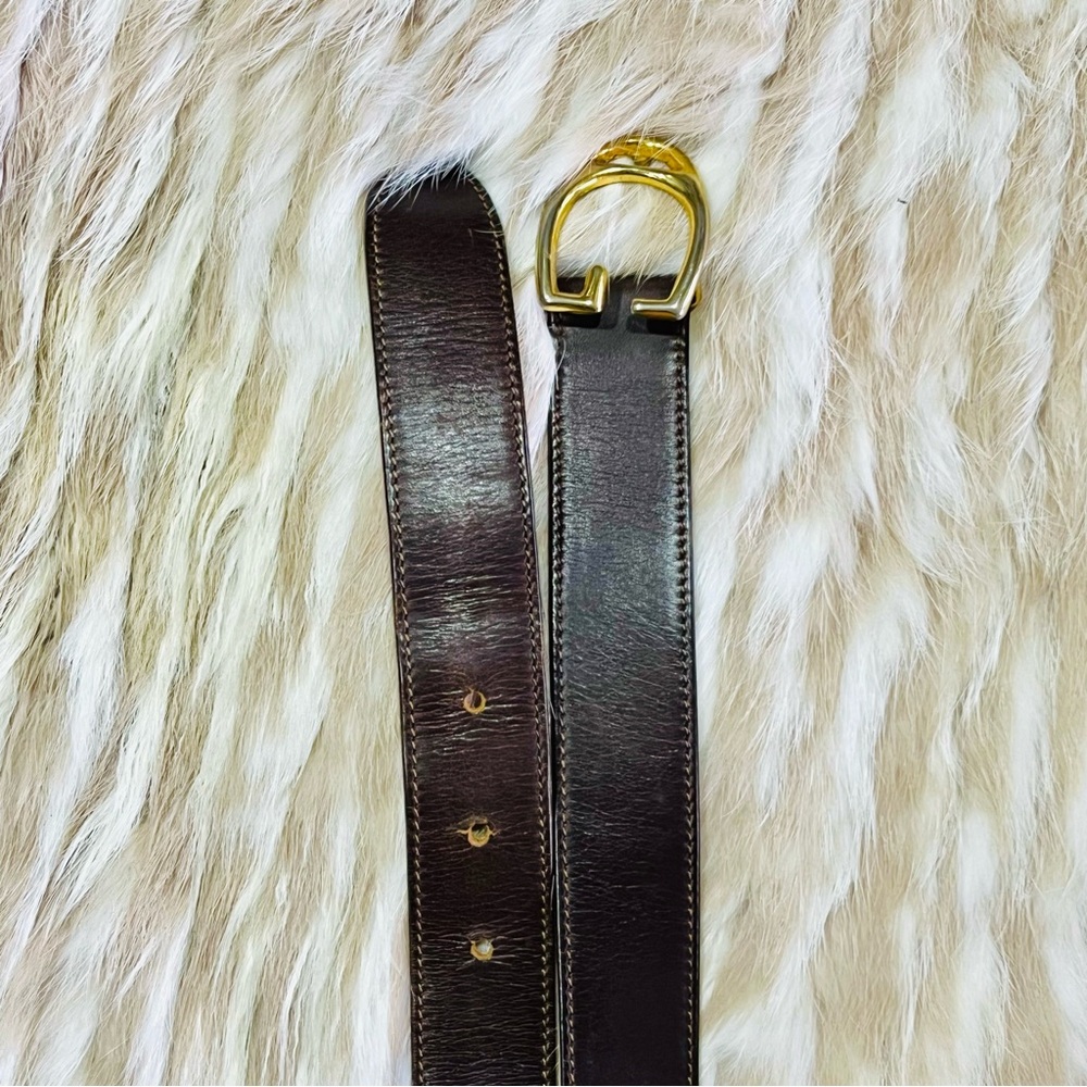 GUCCI G Gold Buckle Brown Leather Classic Unisex Belt - Picture 7 of 8